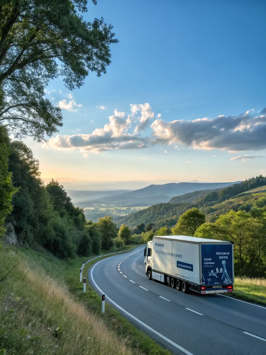A delivery truck with the Sheares Logistics Assets LLC logo on the side, driving across a highway, symbolizing nationwide shipping capabilities.