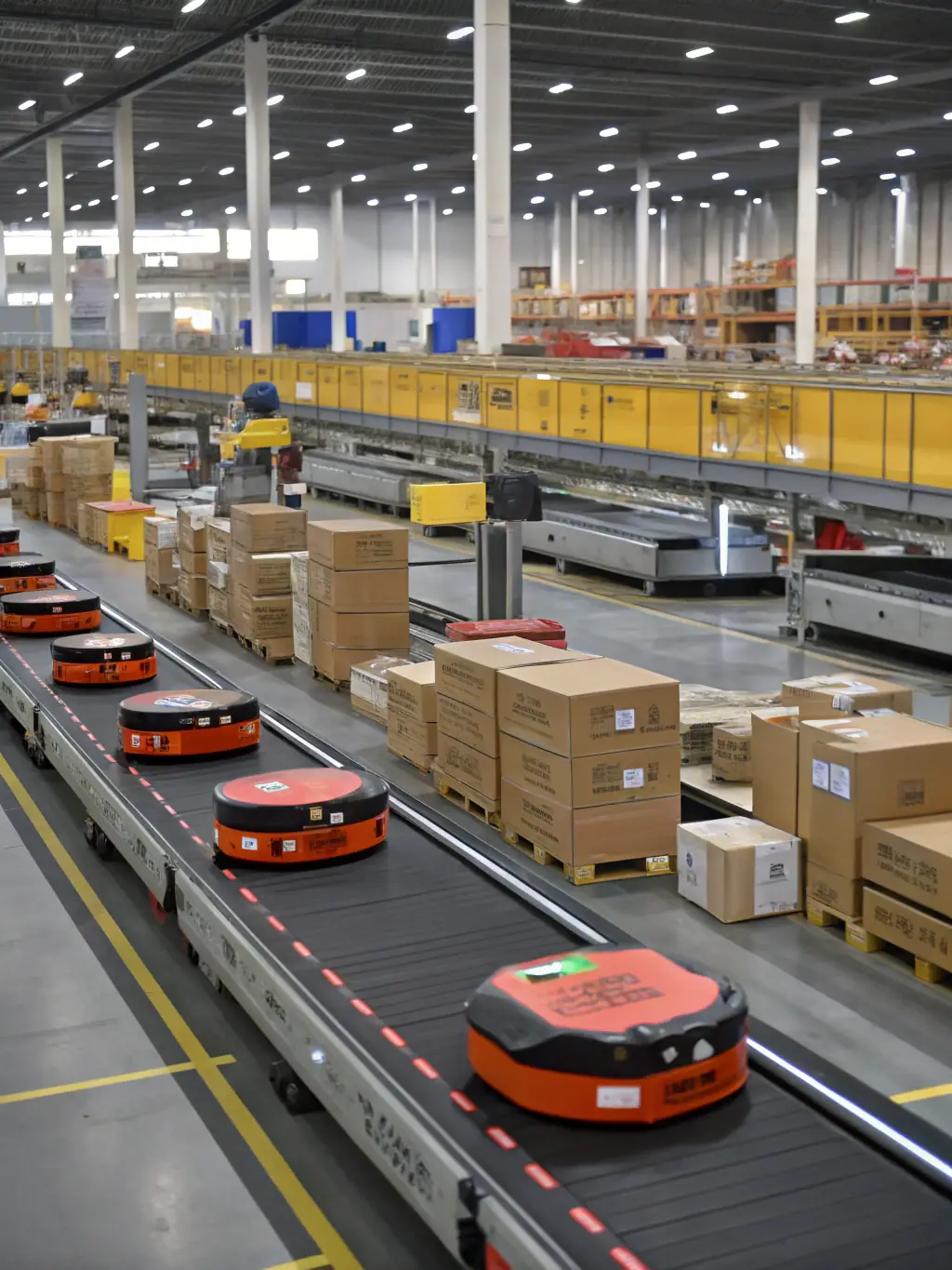 A photograph showcasing automated guided vehicles (AGVs) efficiently moving products within a Sheares Logistics Assets LLC warehouse, highlighting the speed and precision of the automation.
